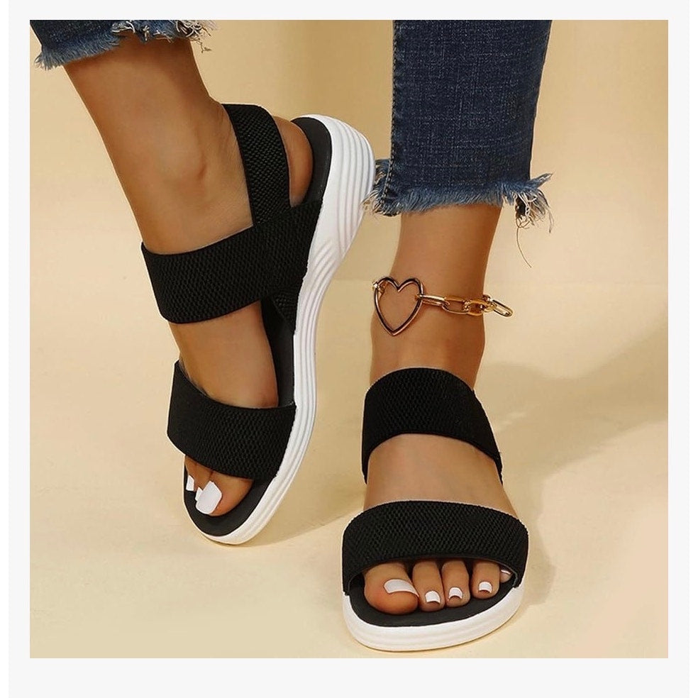 Comfortable Sandals for Women Dressy Summer Fashion Slip on Flat Slipper Sz 6
