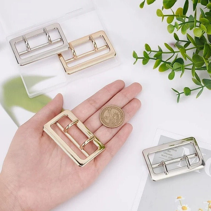 4pcs Metal Belt Adjustable Buckles Double Prong Belt Buckles Rectangle