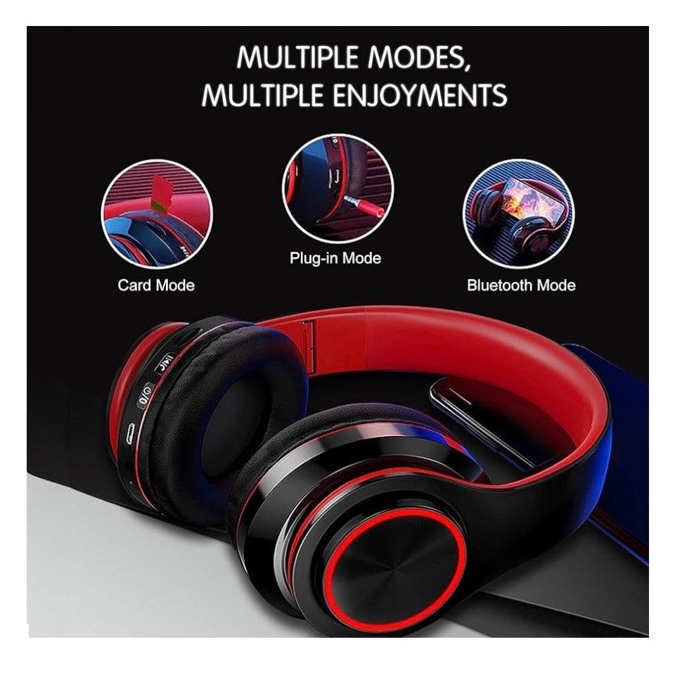 Bluetooth Over Ear Headphones, LED Lights Headphones with Built-in Mic B39