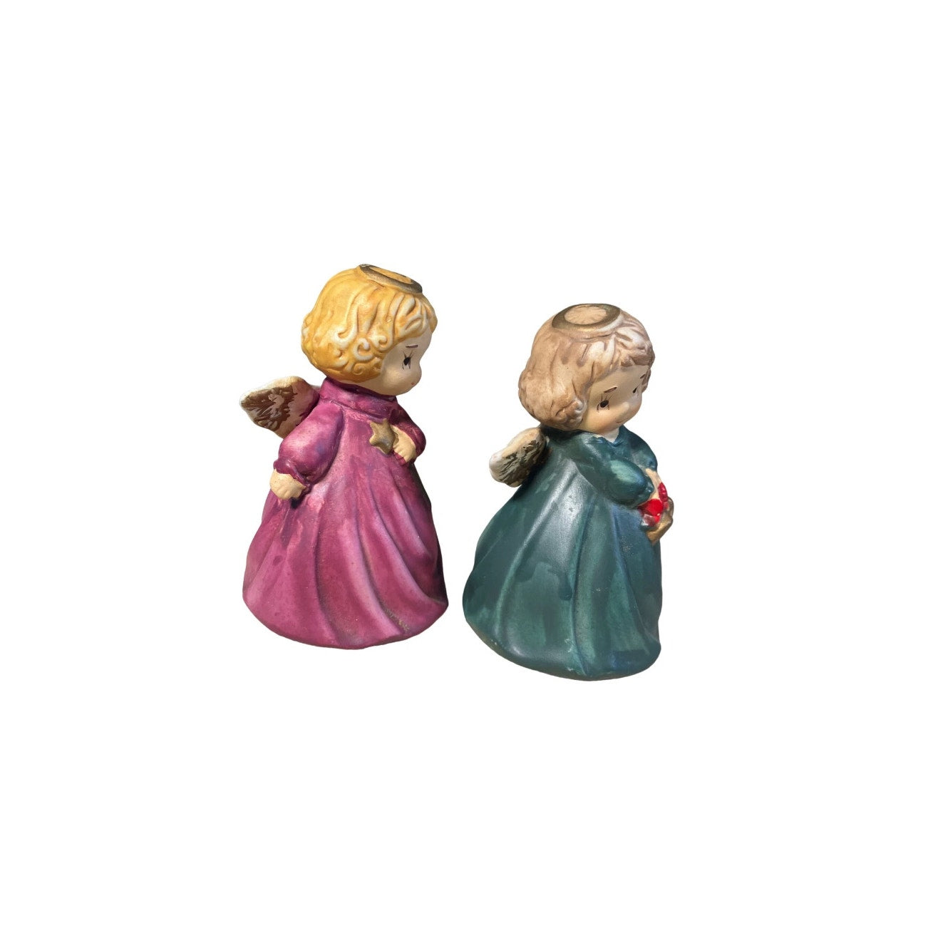 Ceramic Christmas Angel Bells Set of Two Red Green