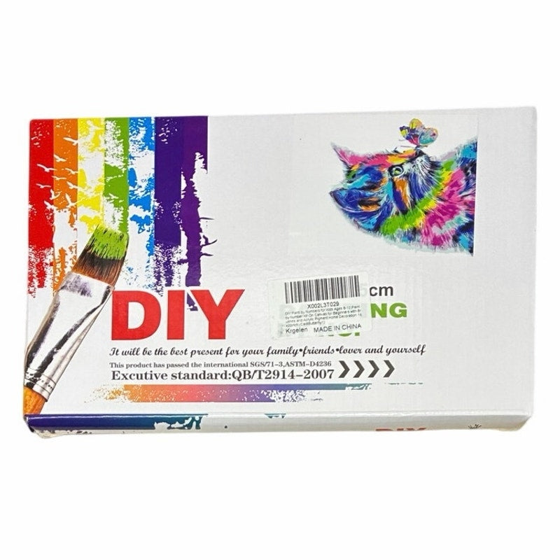 Paint By Numbers Kit – Colorful Cat and Butterfly 16x20