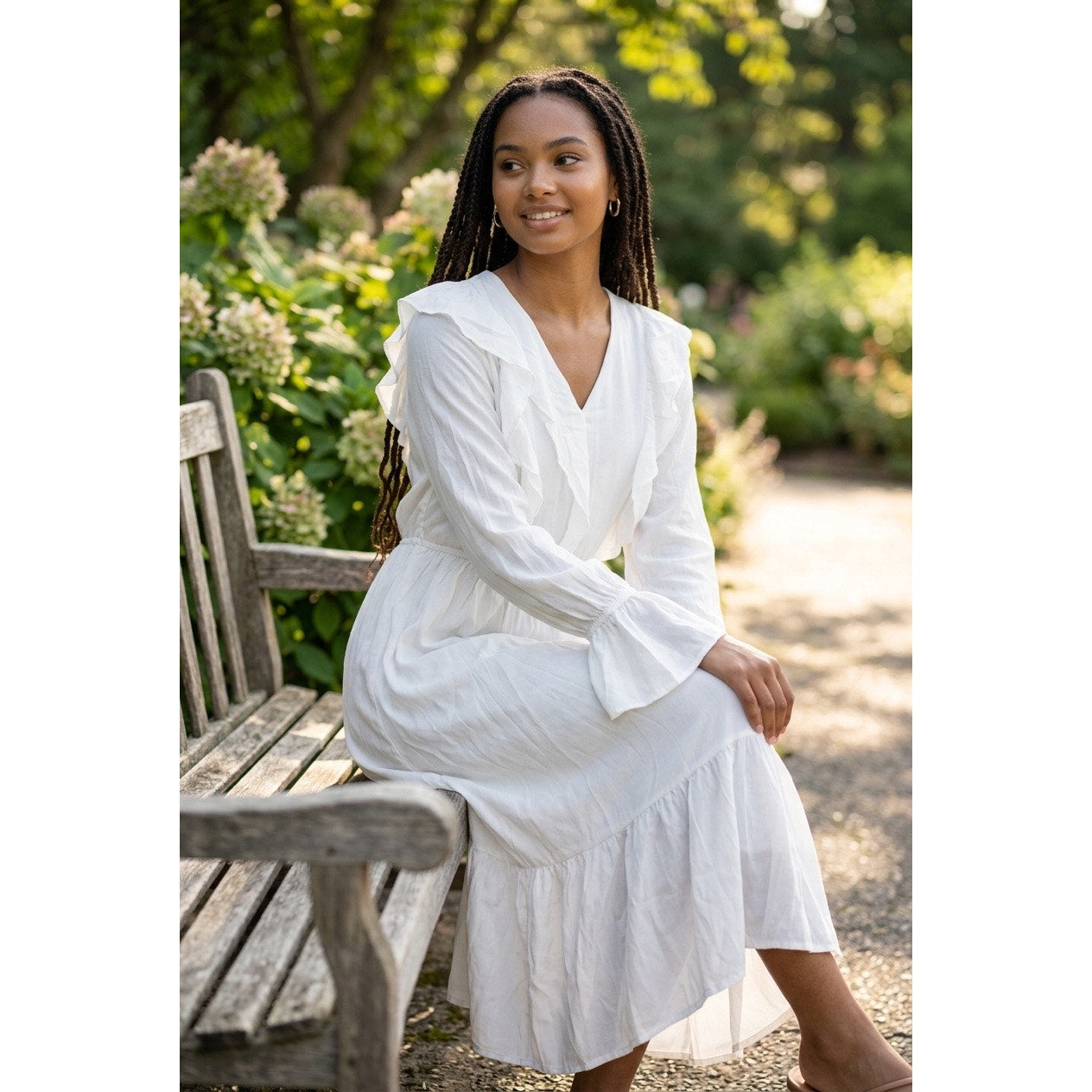 Linihui Women’s Long Sleeve White Long Dress Size XL