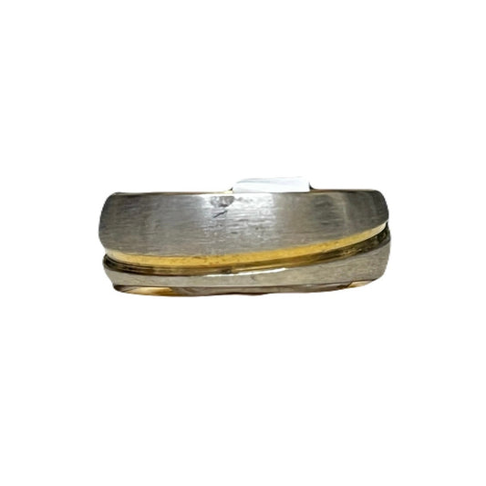 Sliver Stainless Steel With Gold Stripes around The Ring Size 16