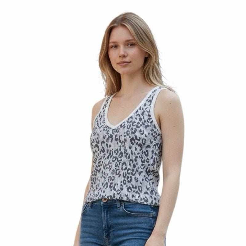 Aura Women’s White With Gray Prints Size S/M Tank Top