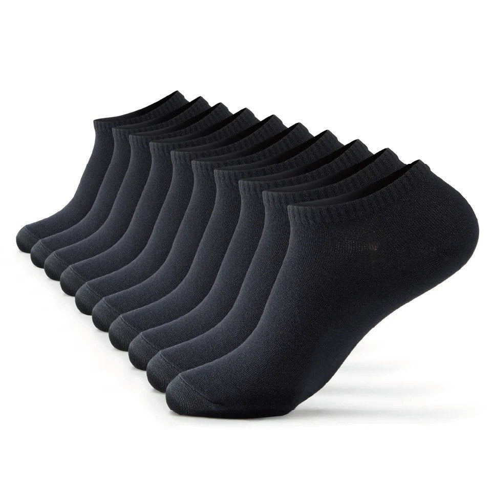Cotton Ankle 10 Pairs Socks Black Size 6-10