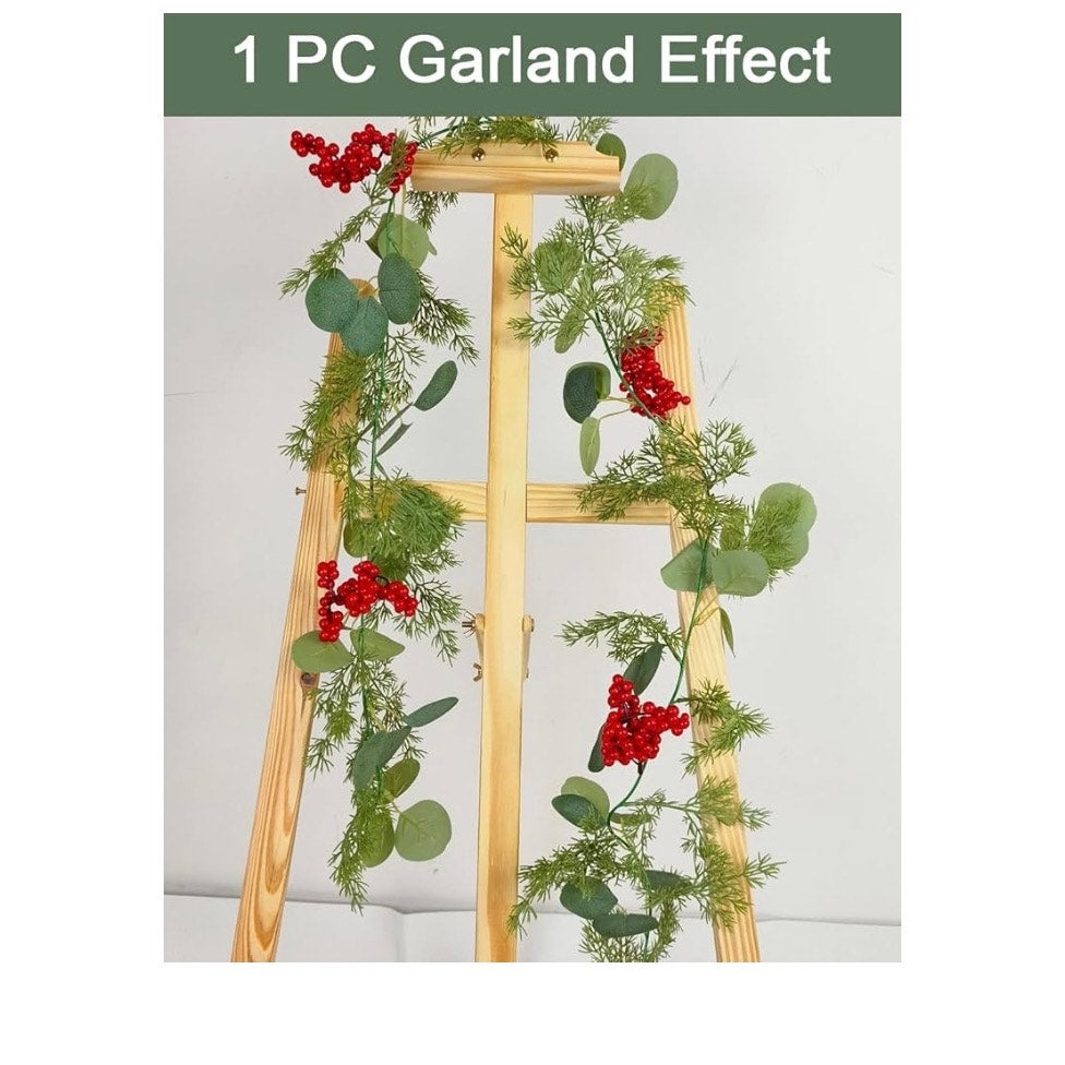 5.9 Feet Eucalyptus Leaves Red Berry Norfolk Pine Christmas Greenery Garland