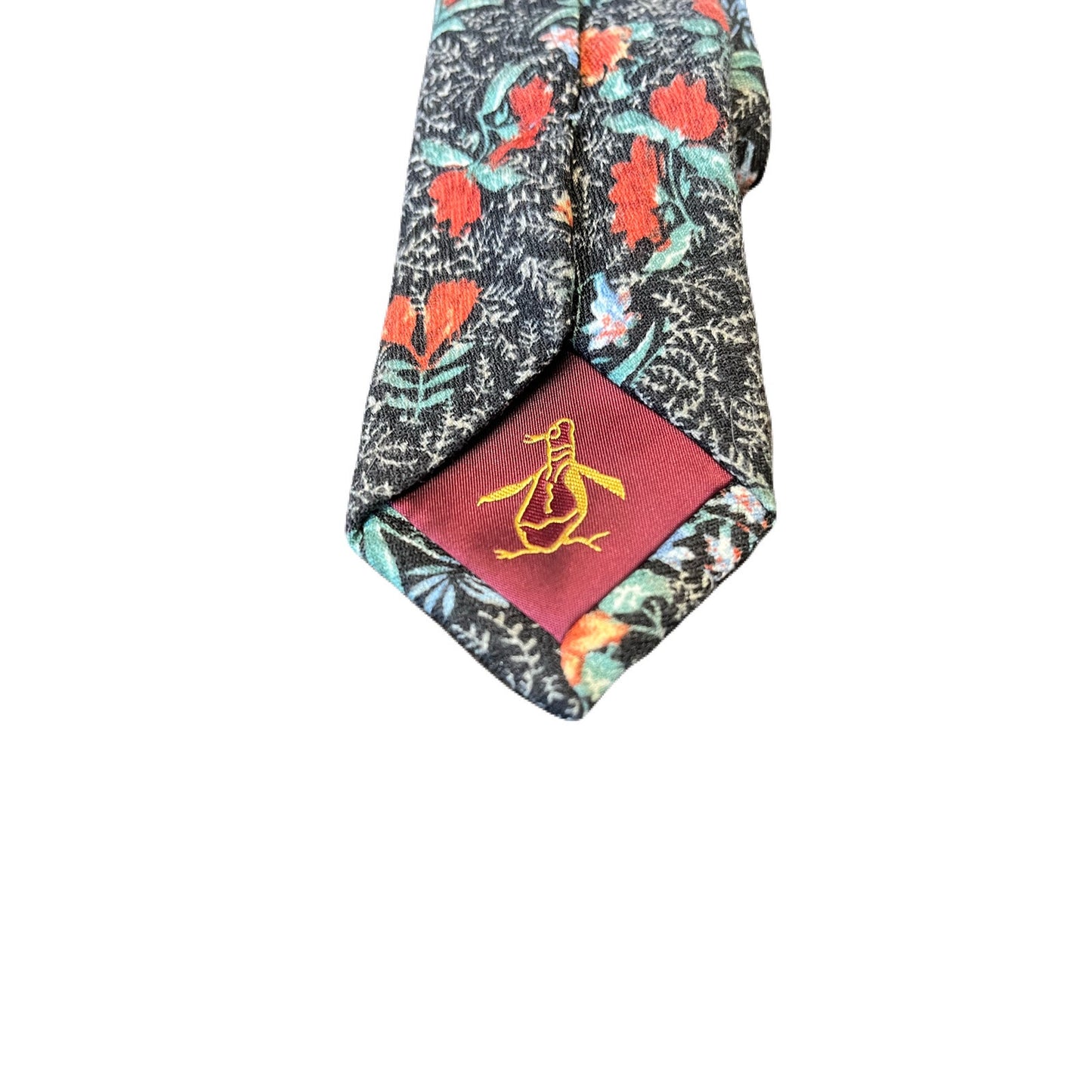 Penguin Men’s Tie Black With Red Flowers
