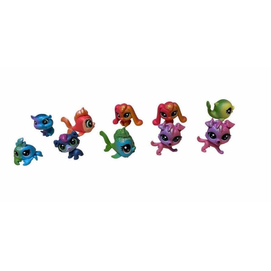 10 Pcs collection of Hasbro Littlest Pet Shop (LPS) mini figures.