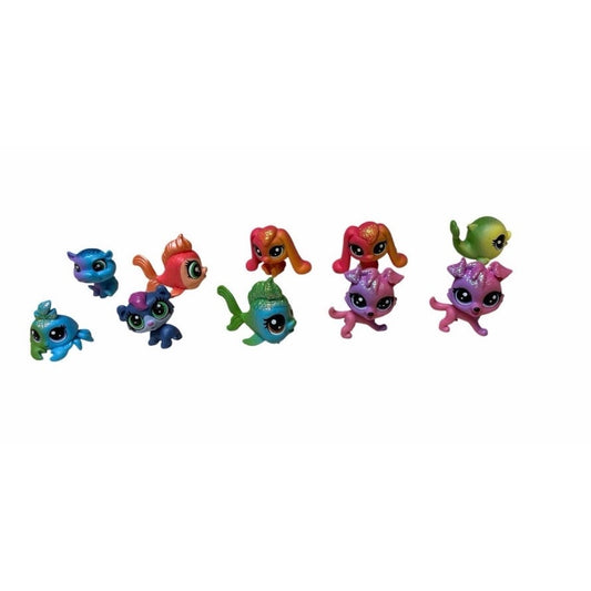 10 Pcs collection of Hasbro Littlest Pet Shop (LPS) mini figures.