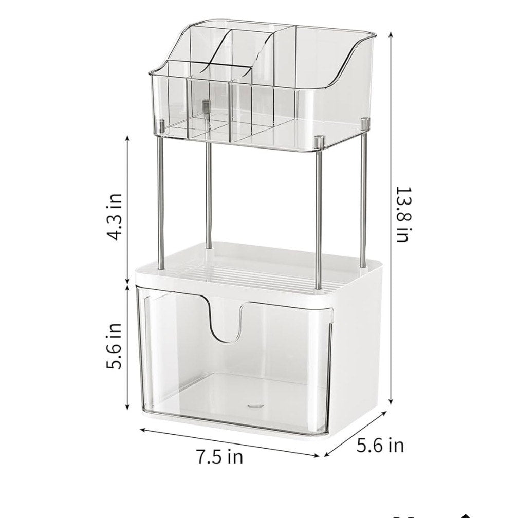 Makeup Organizer for Vanity, 2-Tier 1-Drawer Bathroom Counter Organizer