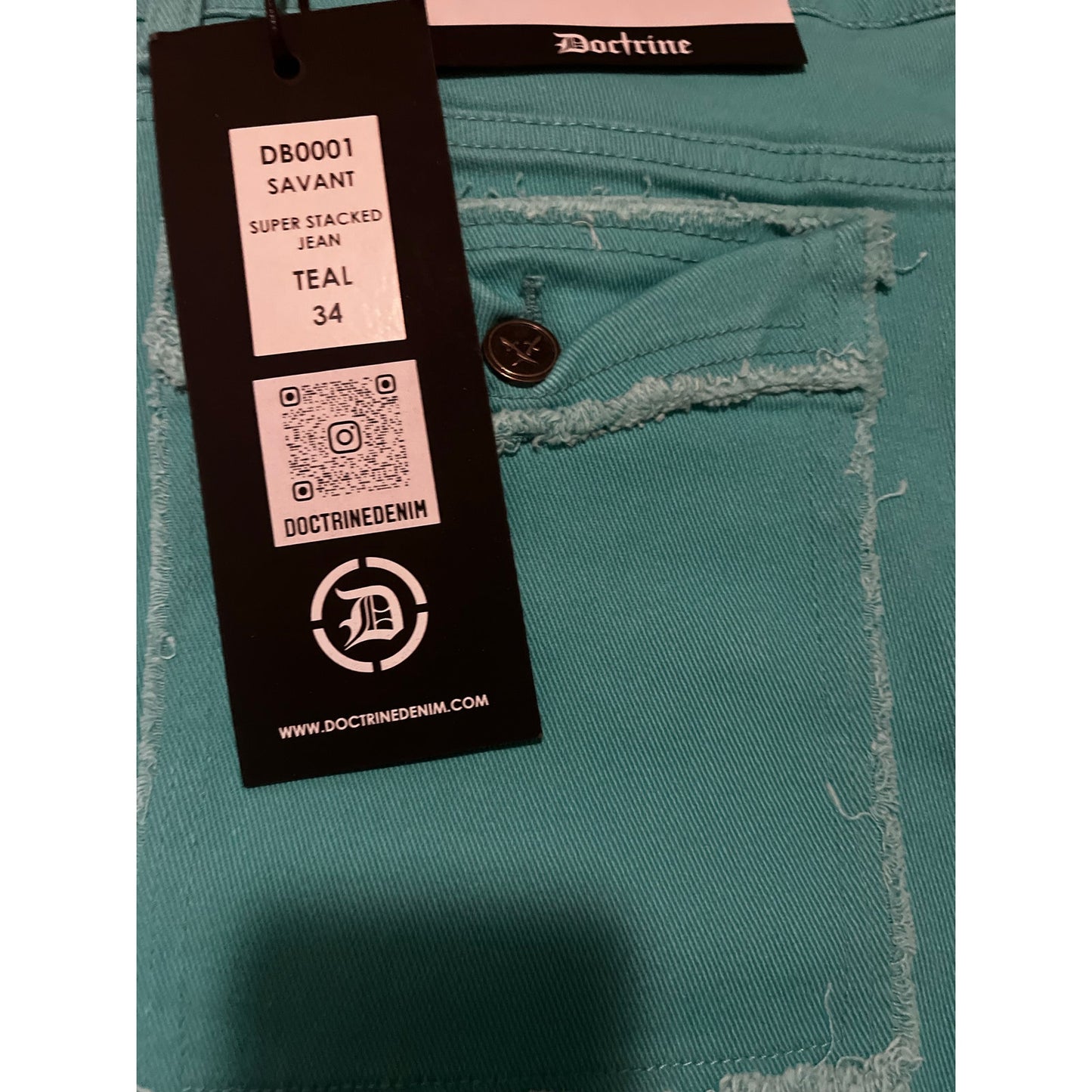 Doctrine Savant Super Stacked Jean Teal Size 34
