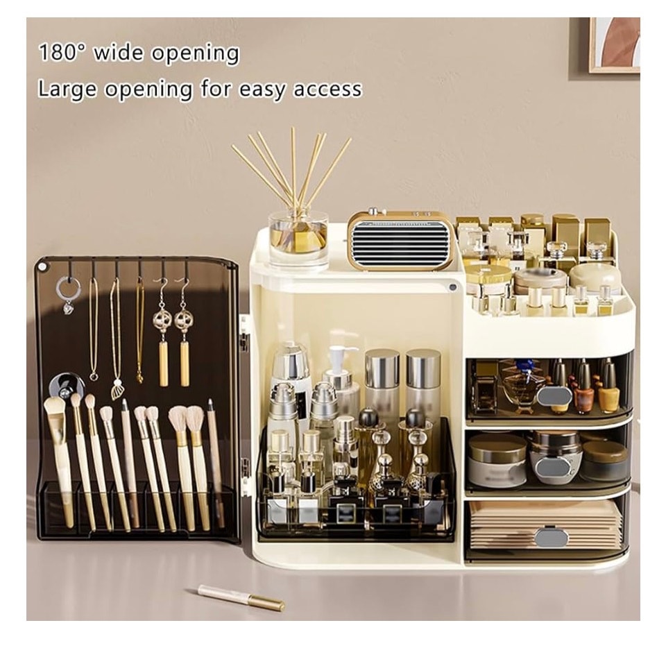 Cosmetics Display Case with Mirror, Large Capacity Cosmetic Storage Box