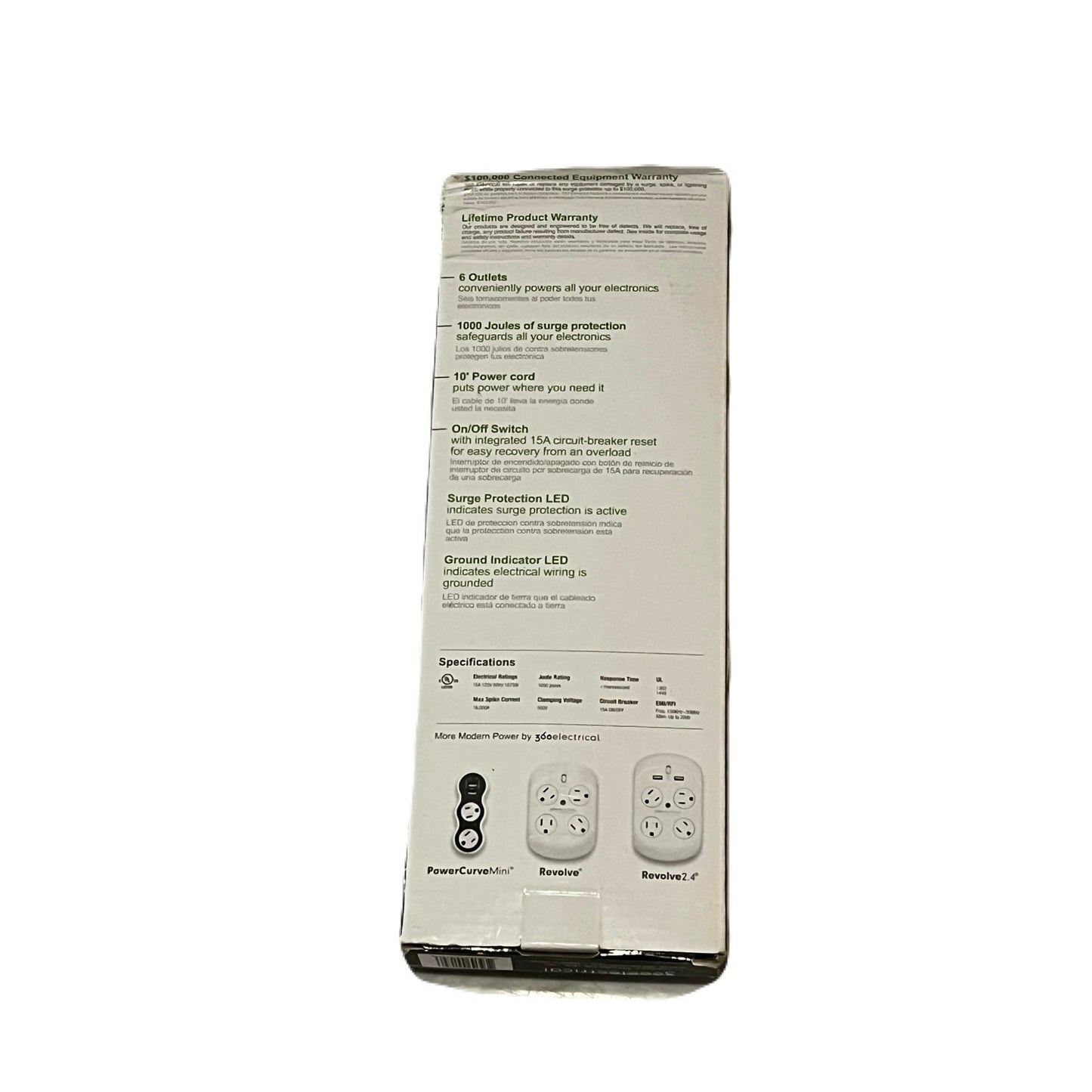 360 Electrical 6 Outlets With Surge Protection 10” Cord