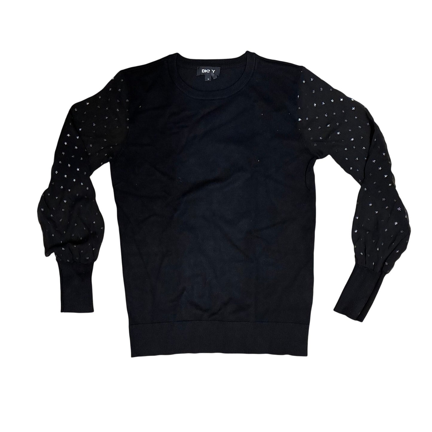 DKNY Women’s Black Long Sleeve Shirt With Stars On The Sleeves Size Xs
