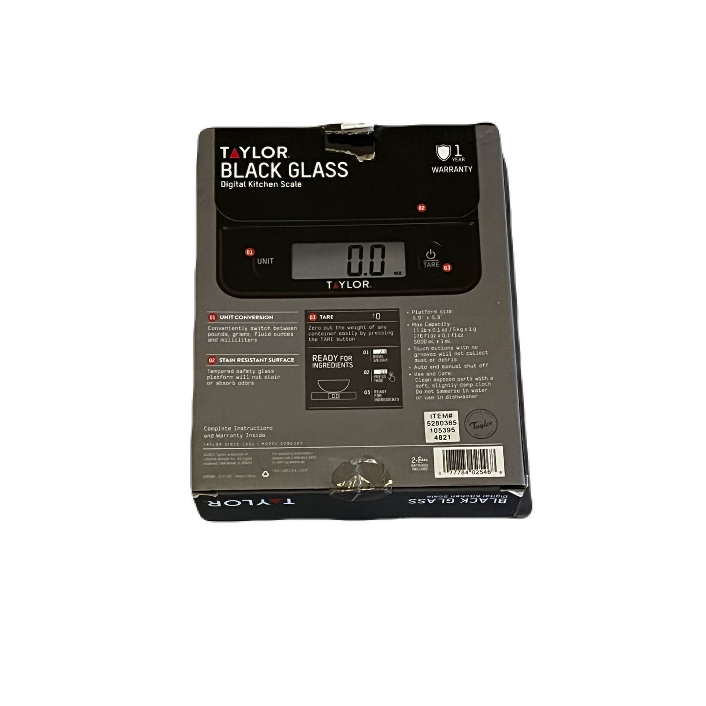 Taylor Digital Kitchen Glass Top 11lb Food Scale Black