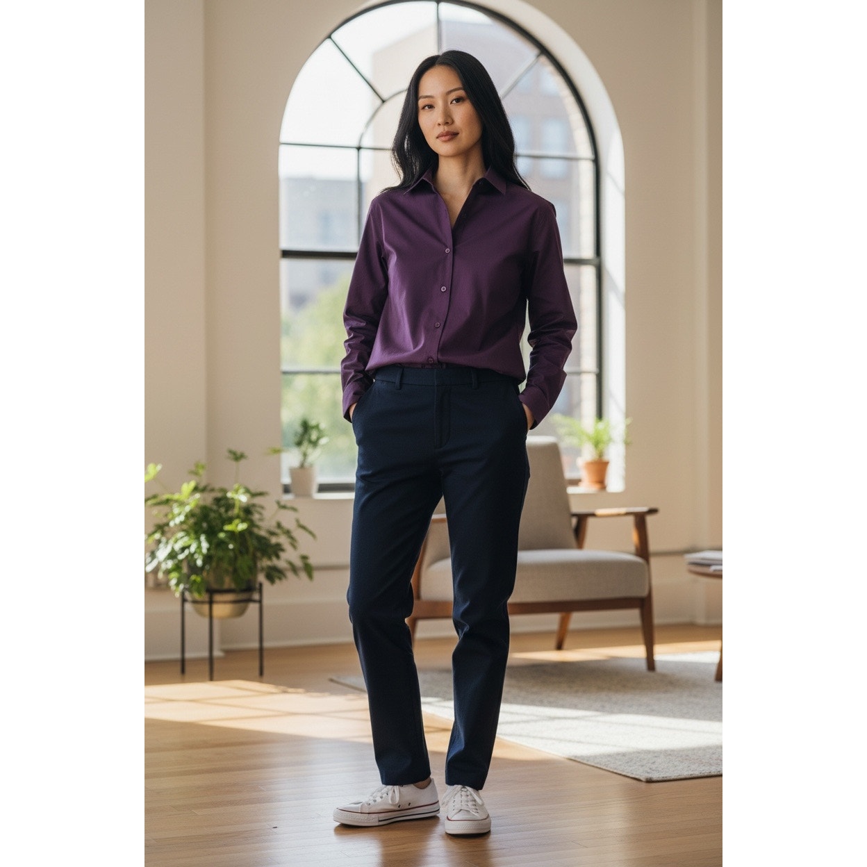 Ruisin Women’s Button Down Dark Purple Size Medium