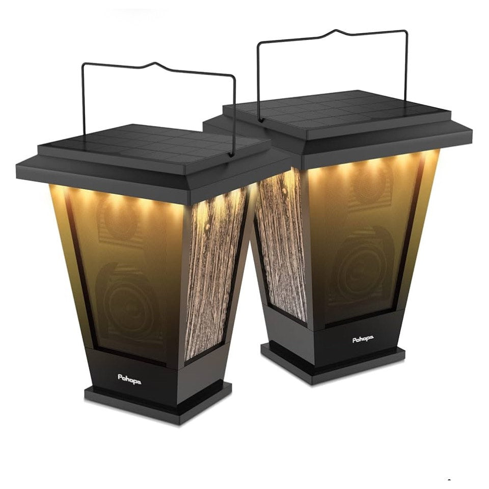 pohopa Bluetooth Speakers Waterproof, Solar Powered 2 Pack LED Lights Black