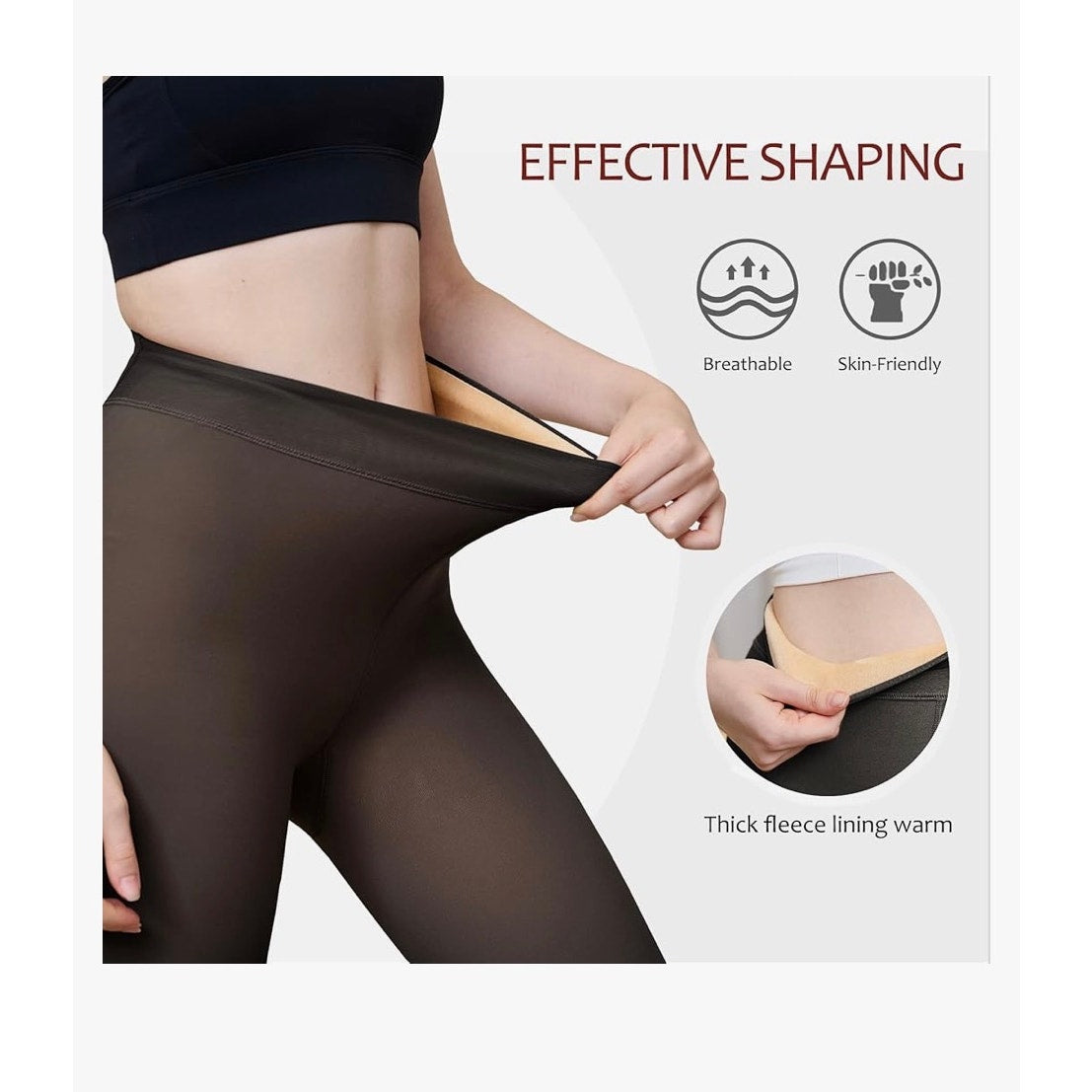 EXQUISLIFE Fleece Lined Tights Sheer Women Black & Coffee