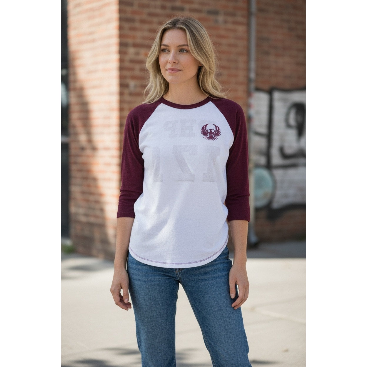 PHP 171 Women’s White Long Sleeve With burgundy sleeves Size Medium