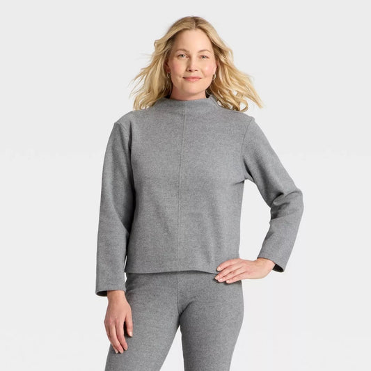 Women's Long Sleeve Brushed Mockneck Top - A New Day Gray XXL
