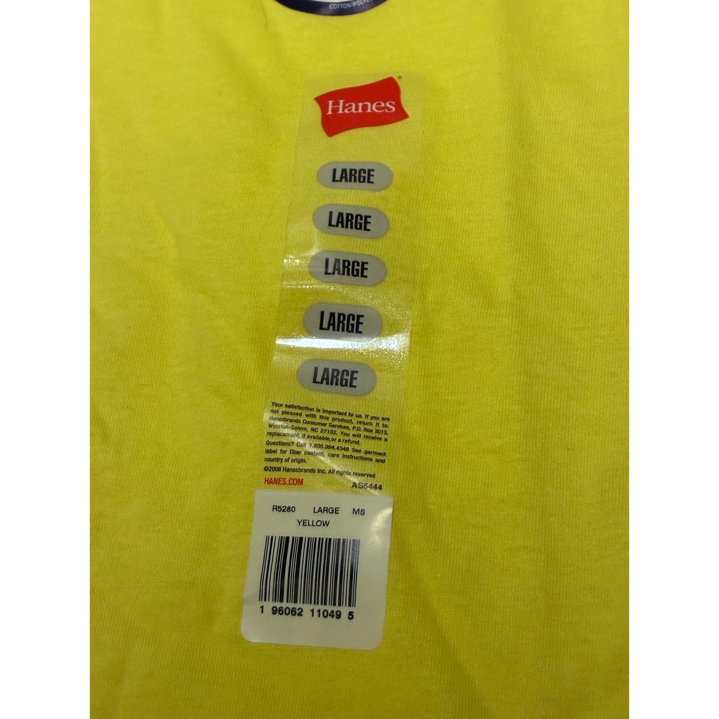 Hanes Men’s Yellow T-Shirt Size Large New