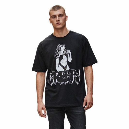 Creeps Men’s Black T-Shirt With White Picture Size Large