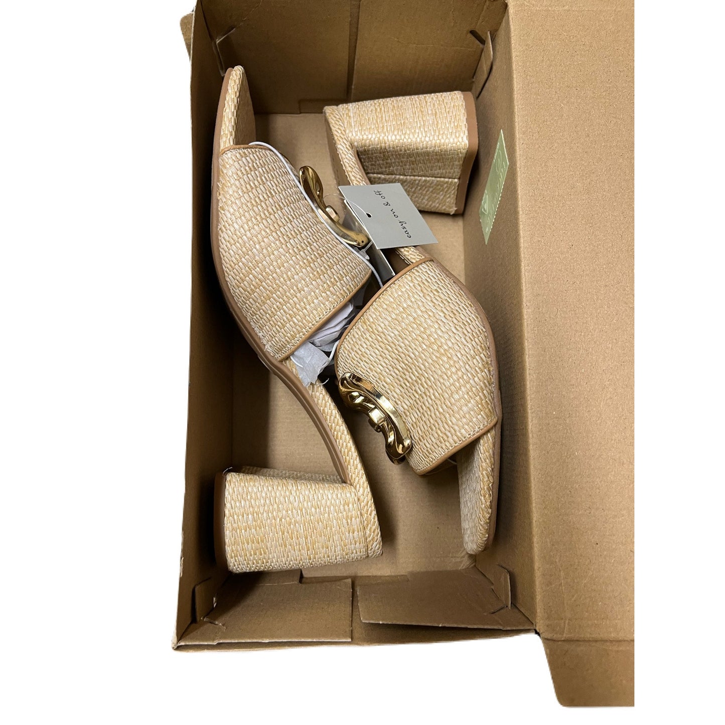 Women's Arden Raffia Ornamented Block Heels with Memory Foam Insole - A New Day Tan Size 8