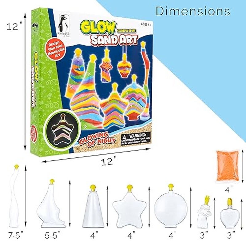 Sand Art Kit for Kids, Glow in the Dark Sand Art Bottles and Necklaces