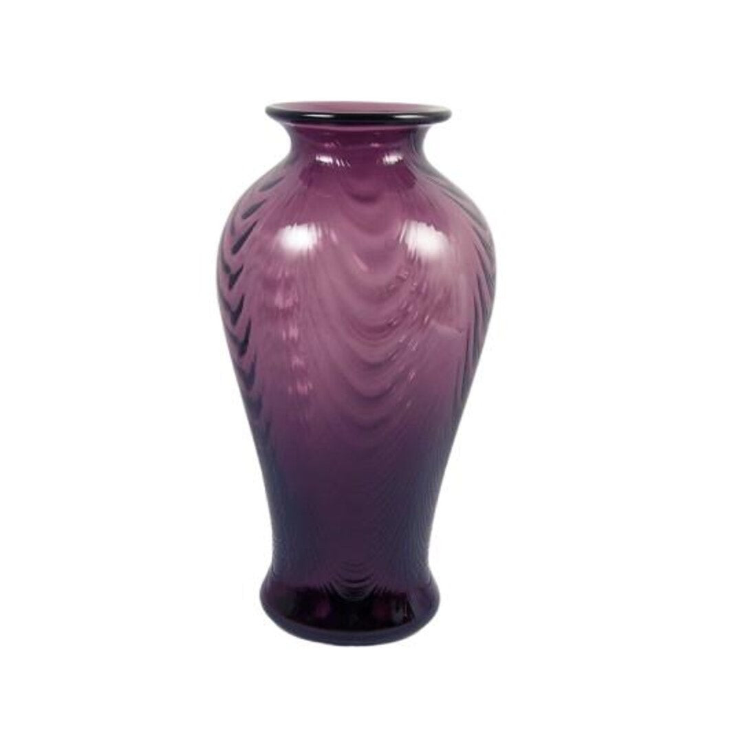 Fenton Plum Amethyst Pulled Feather Vase for Metropolitan Museum Of Art 9 1/2"