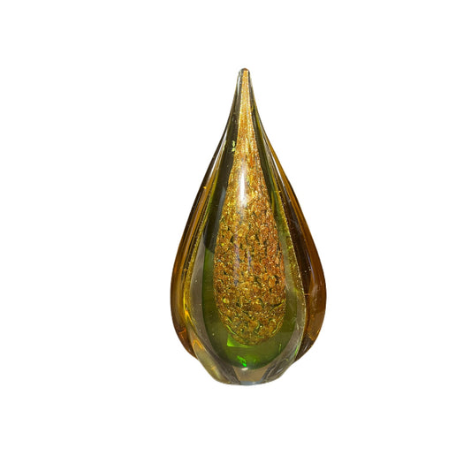 Mid Century Italian Murano Sommerso Gold Green Amber Glass Teardrop Dr - $55