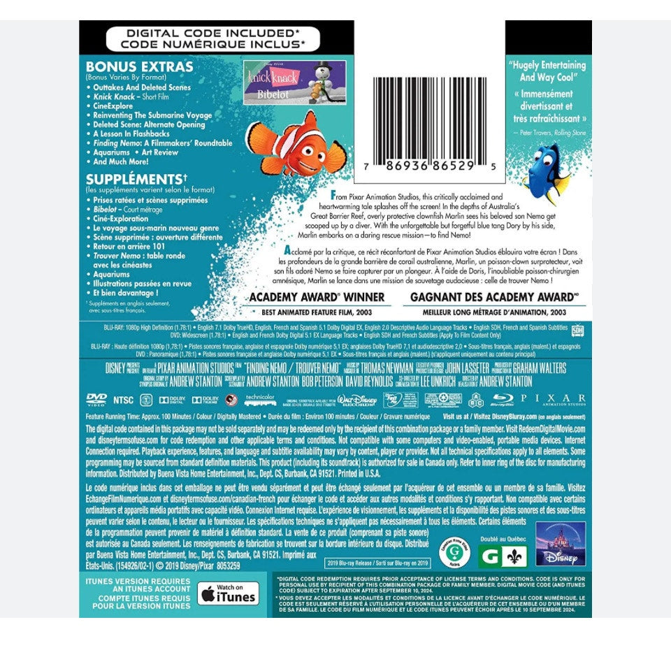 Finding Nemo Blu Ray DVD