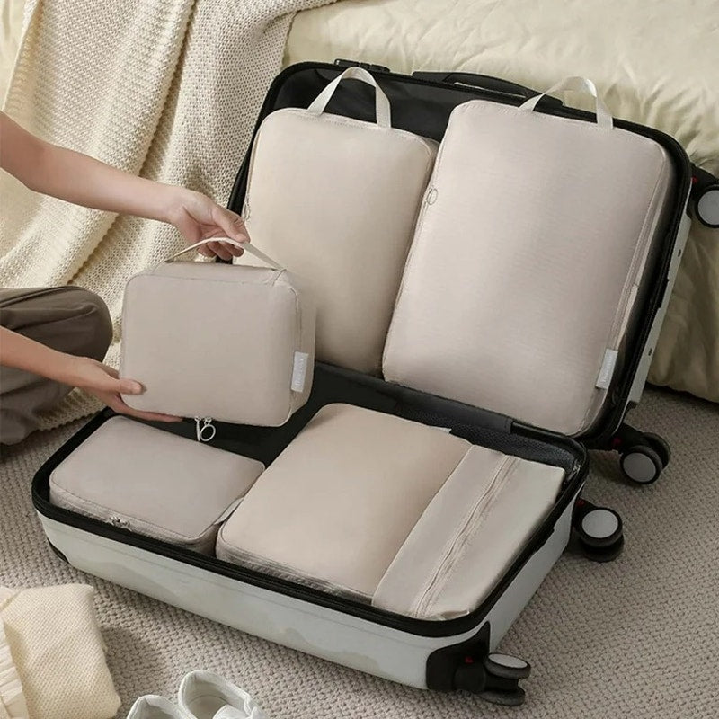 Travel Packing Cubes Six Piece Set With Large Capacity Storage Bag