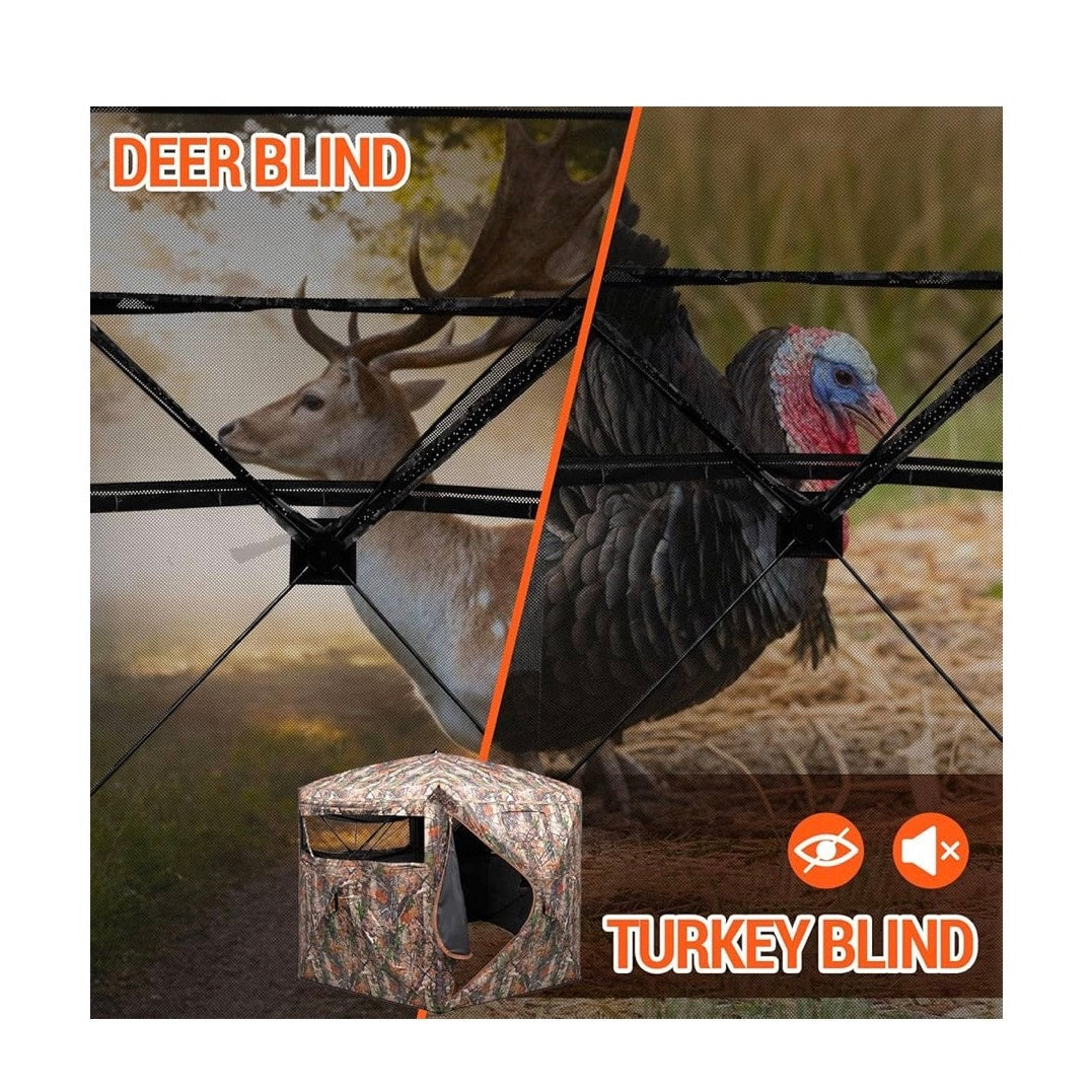 FUNHORUN Hunting Blind 270/360 Degree See Through Ground Blind，2/3 Person Tent