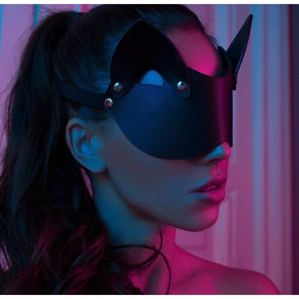 Women Faux Leather Cat Ears mask Sexy Roleplay Halloween Party Masks Blindfold