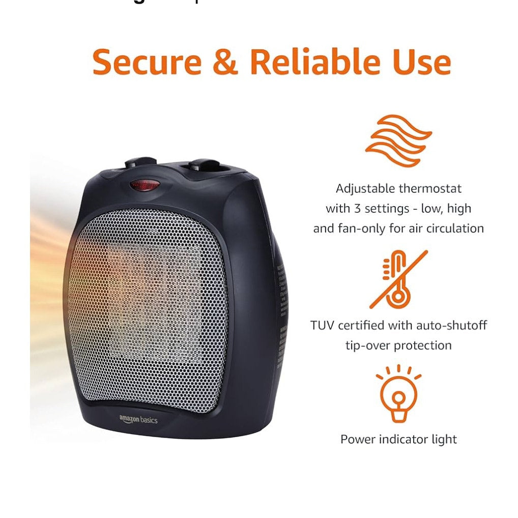 Amazon Basics Ceramic Space Heater, Portable Indoor Heating Solution