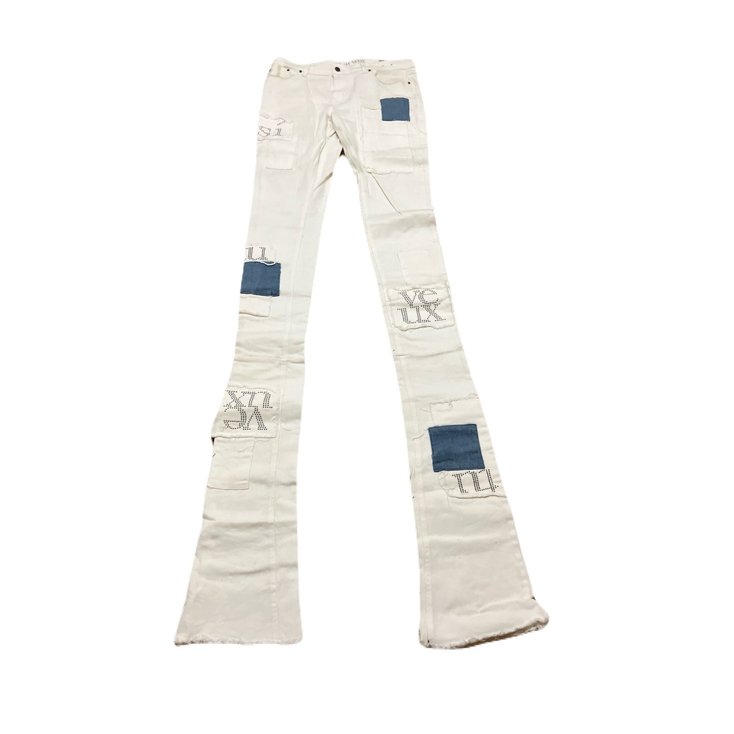 Si Tu Veux White Superstack Jeans With Blue patches Size 36