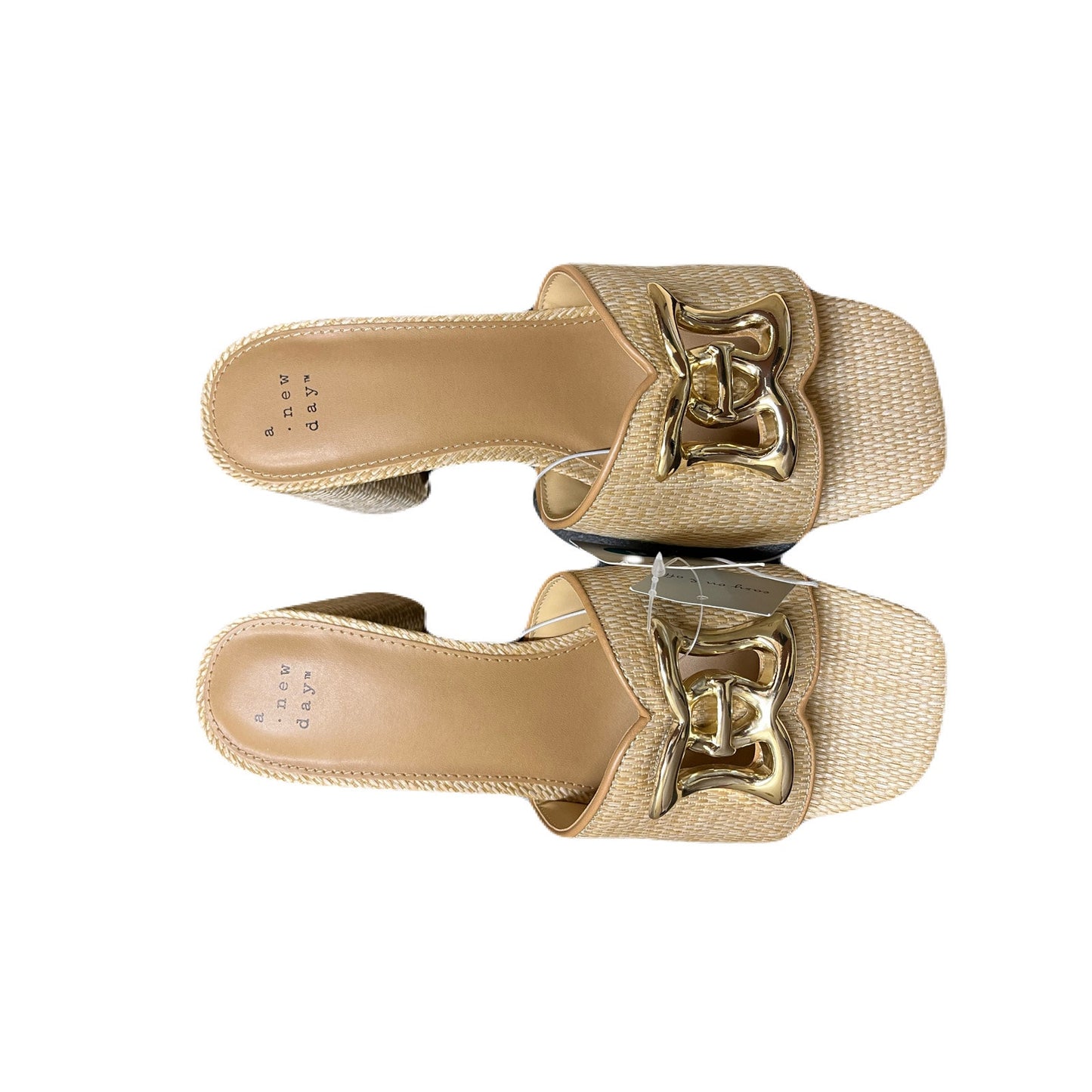 Women's Arden Raffia Ornamented Block Heels with Memory Foam Insole - A New Day Tan Size 8
