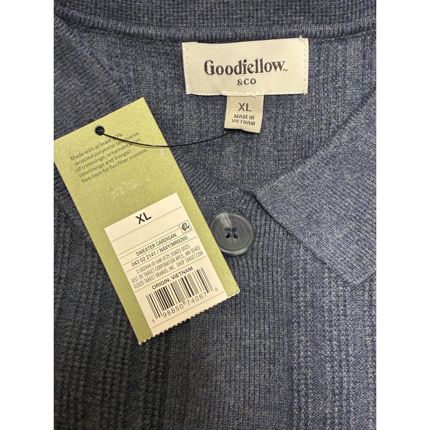 Goodfellow & Co Men's Collared Cardigan Sweater - Navy Blue Size XL