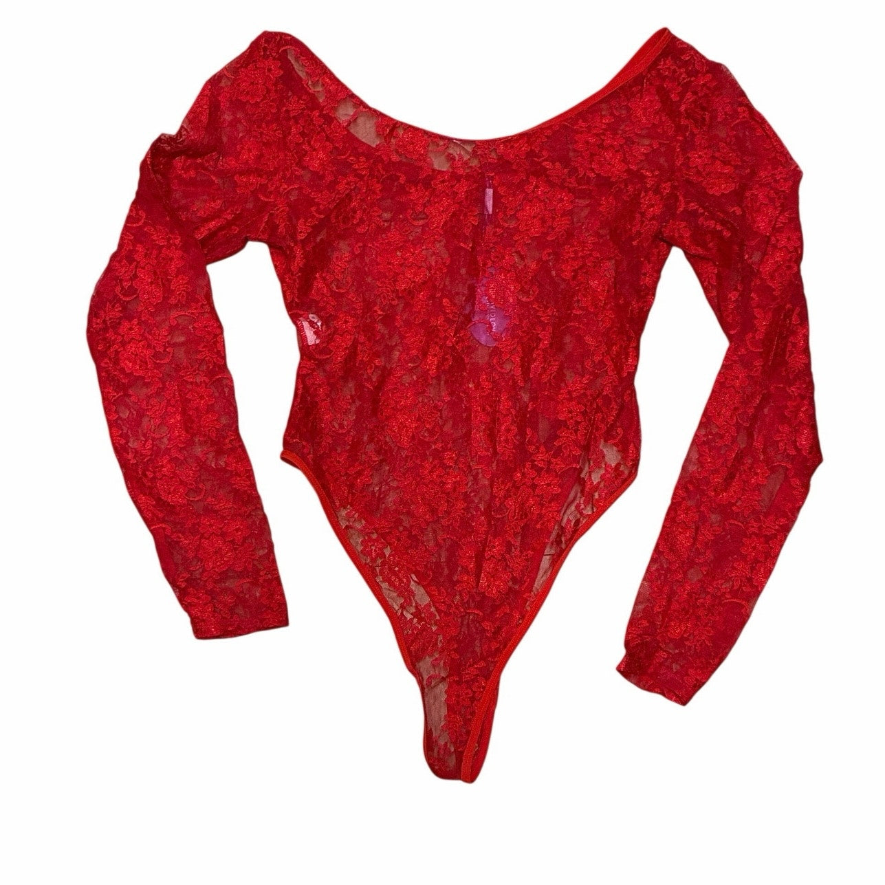 Women's Lace Long Sleeve Lingerie Bodysuit Avidlove Size Medium Red