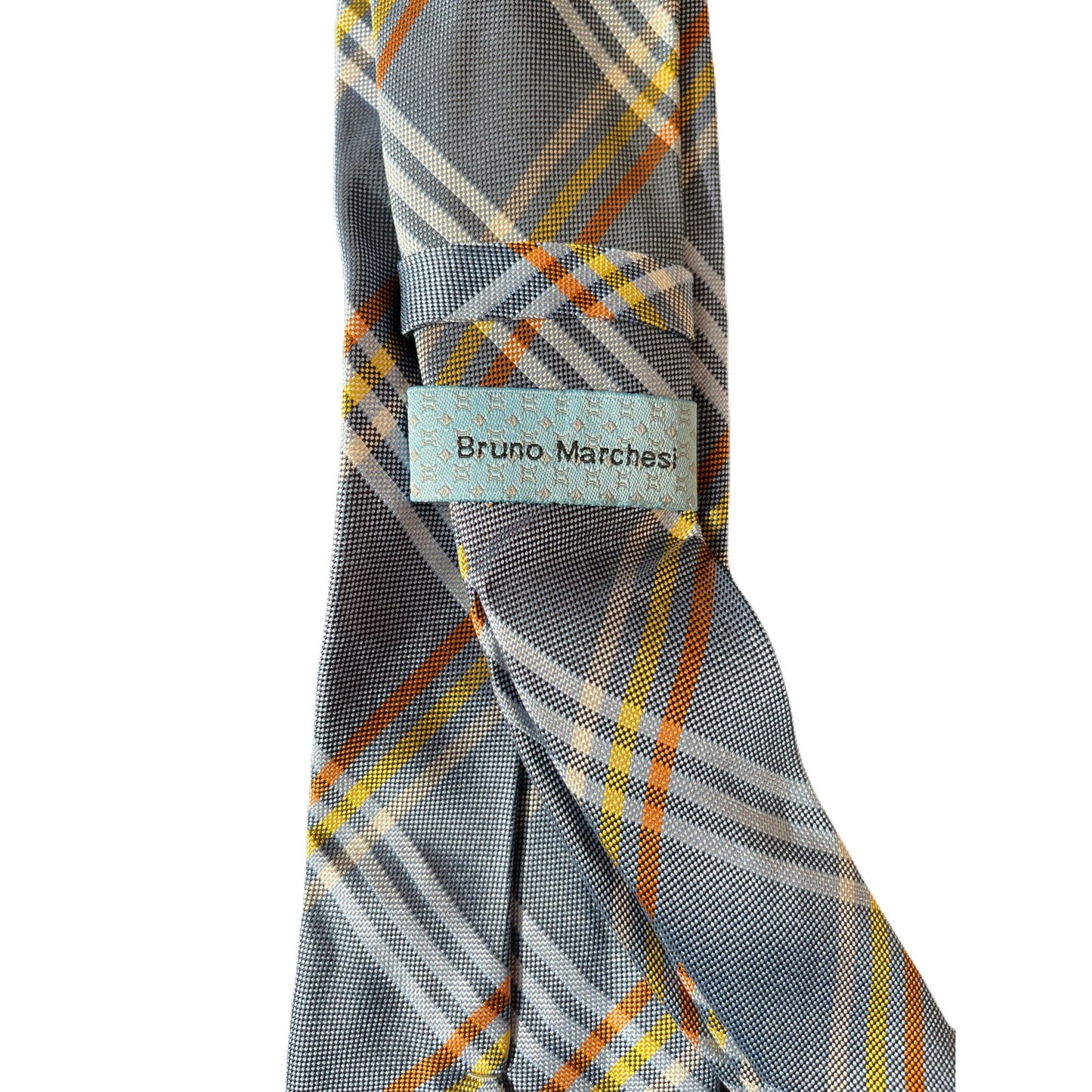 Bruno Marchesi Blue Men’s Tie With Yellow/Orange Stripes