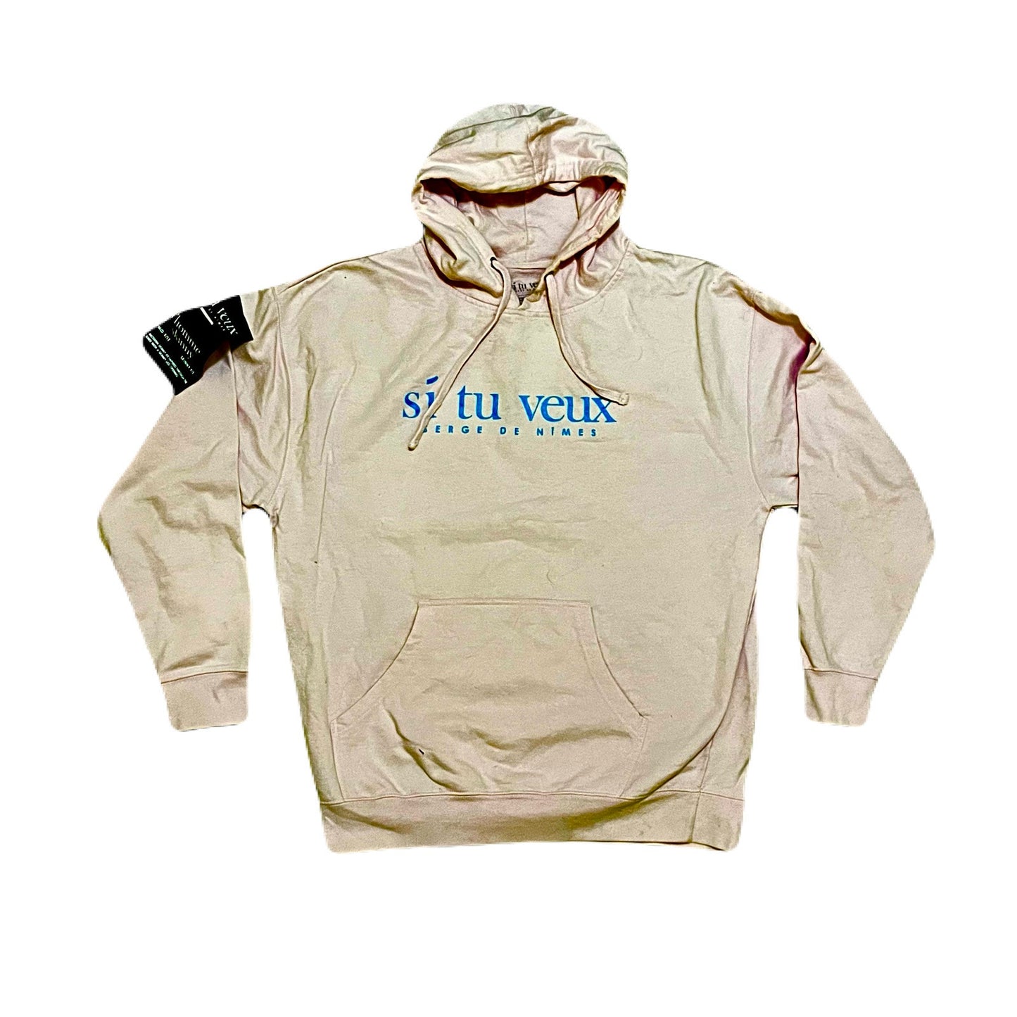 Pink Men’s Si Tu Veux Hoodie With Baby Blue Words Size 2XL