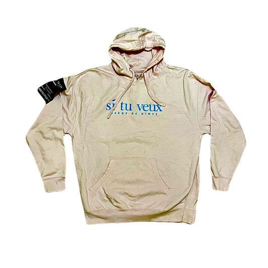 Pink Men’s Si Tu Veux Hoodie With Baby Blue Words Size 2XL
