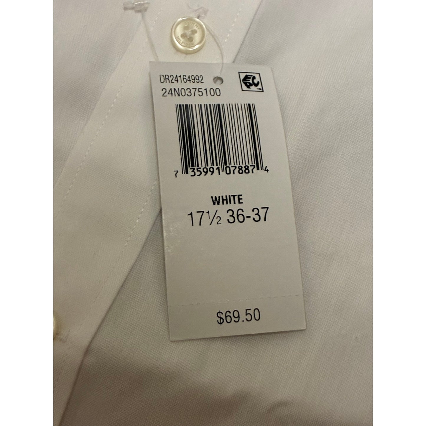 Tommy Hilfiger Men’s Long Sleeve Dress White Button Down Size XL 17 1/2 36/37