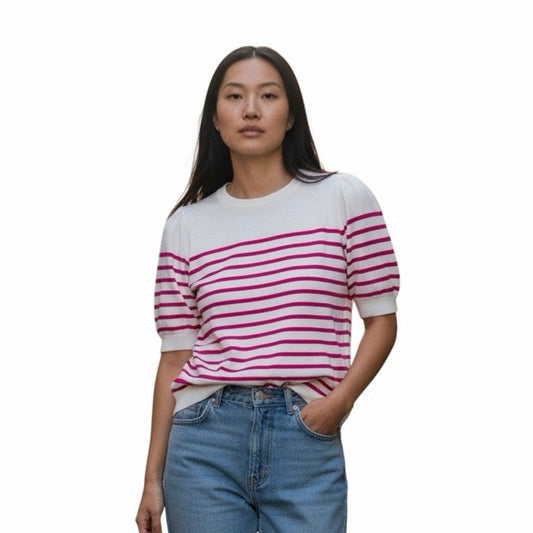 ZESICA Women's Casual Striped Tops Short Sleeve Crew Neck Ribbed Knit T Shirts