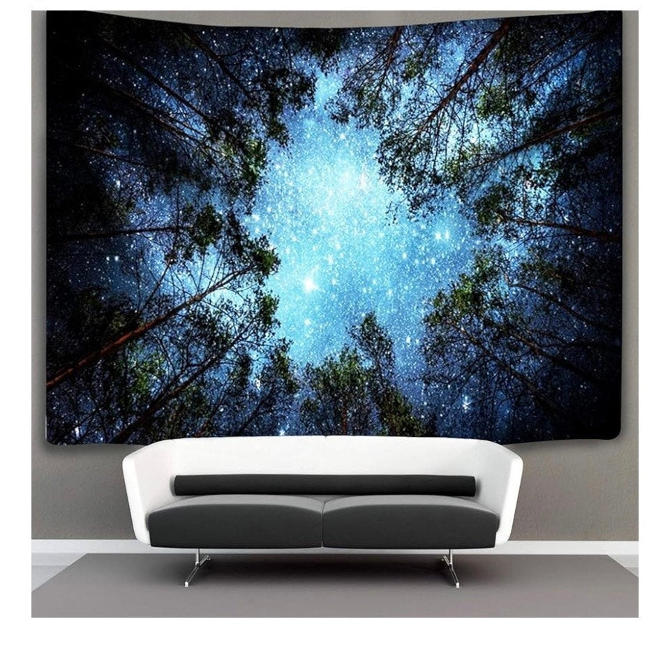 Starry Wall Tapestry, 3D Printing Forest Starry Night Tapestry Star Tree Tapestry Psychedelic Indian Wall Hanging Tapestry for Home Decor Bedroom Living Room, Large 79x58 Inches