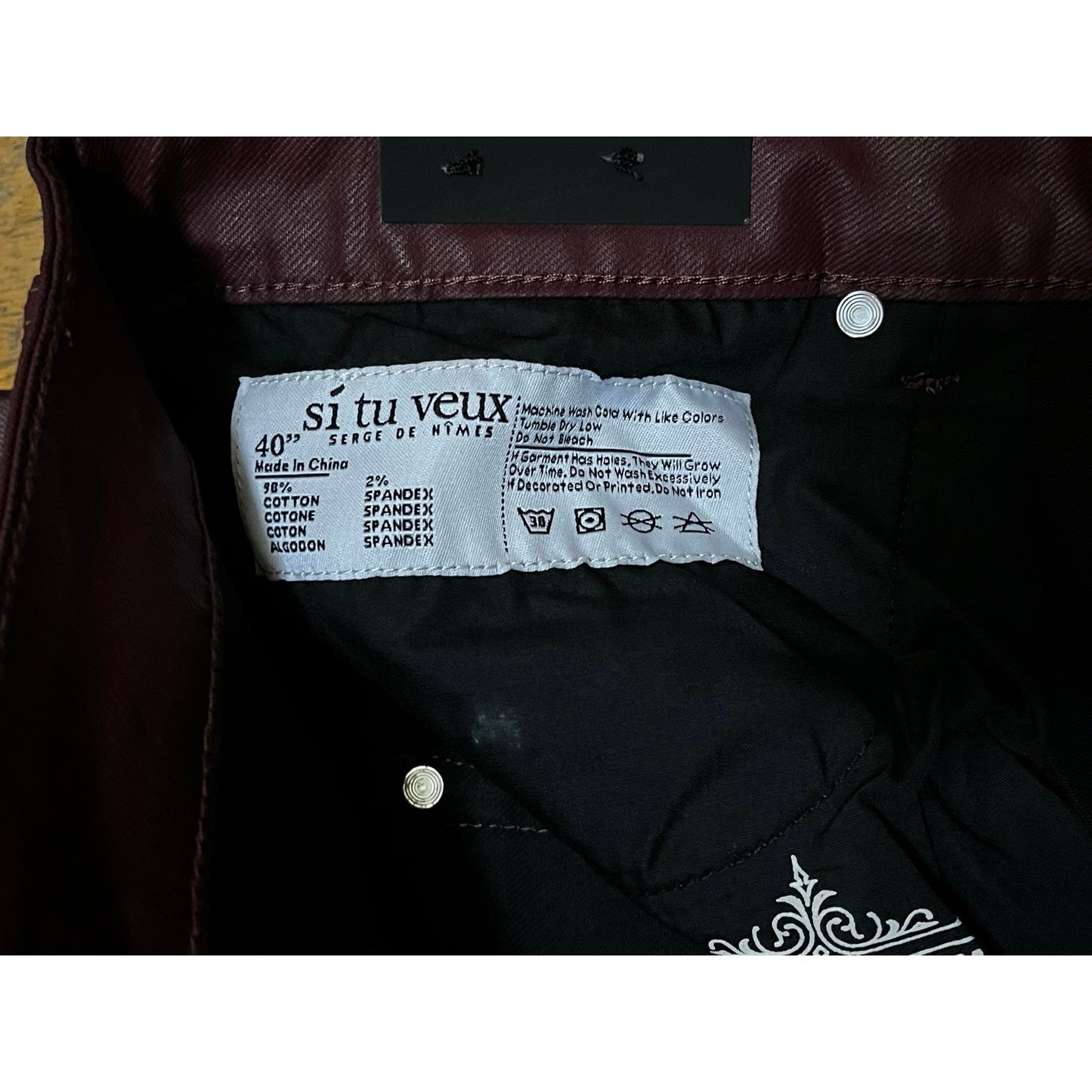 Si Tu Veux Gordon Jean’s Burgundy Wax Superstack  Size 40