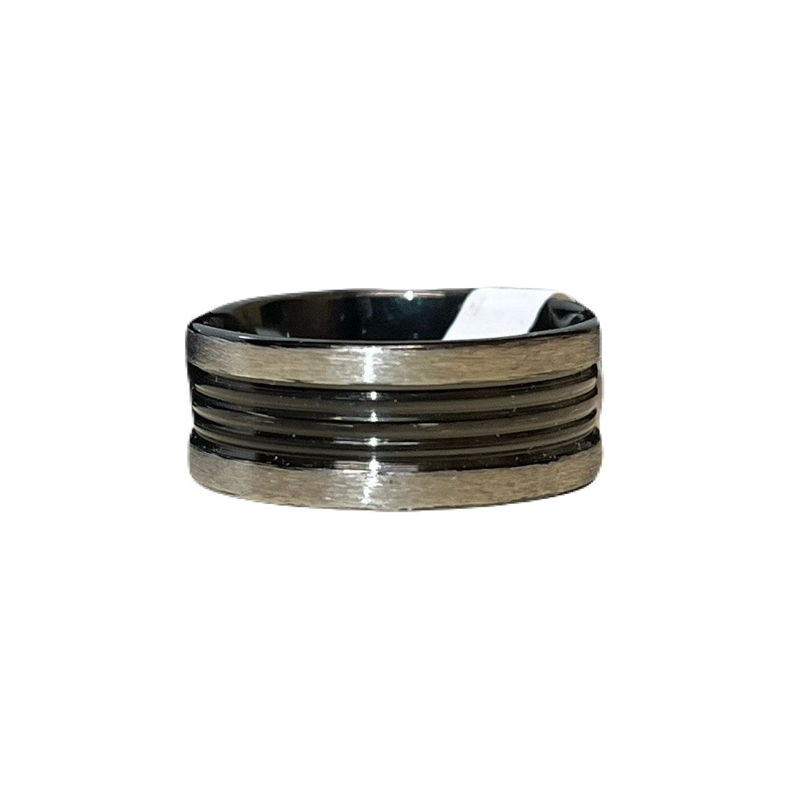 Sliver Ring With 1 Black Stripe In The Middle Stainless Men’s Ring Size 17