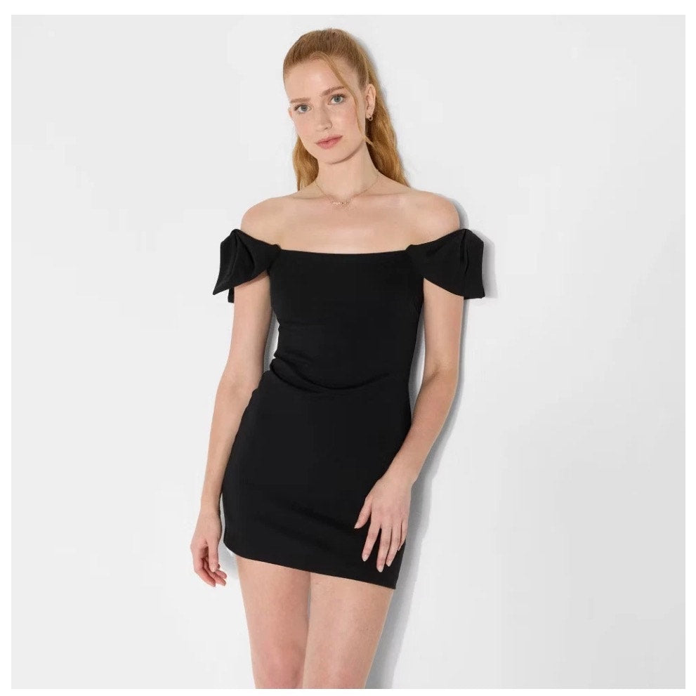 Women's Off the Shoulder Bow Short Sleeve Mini A-Line Dress - Wild Fabric Dress