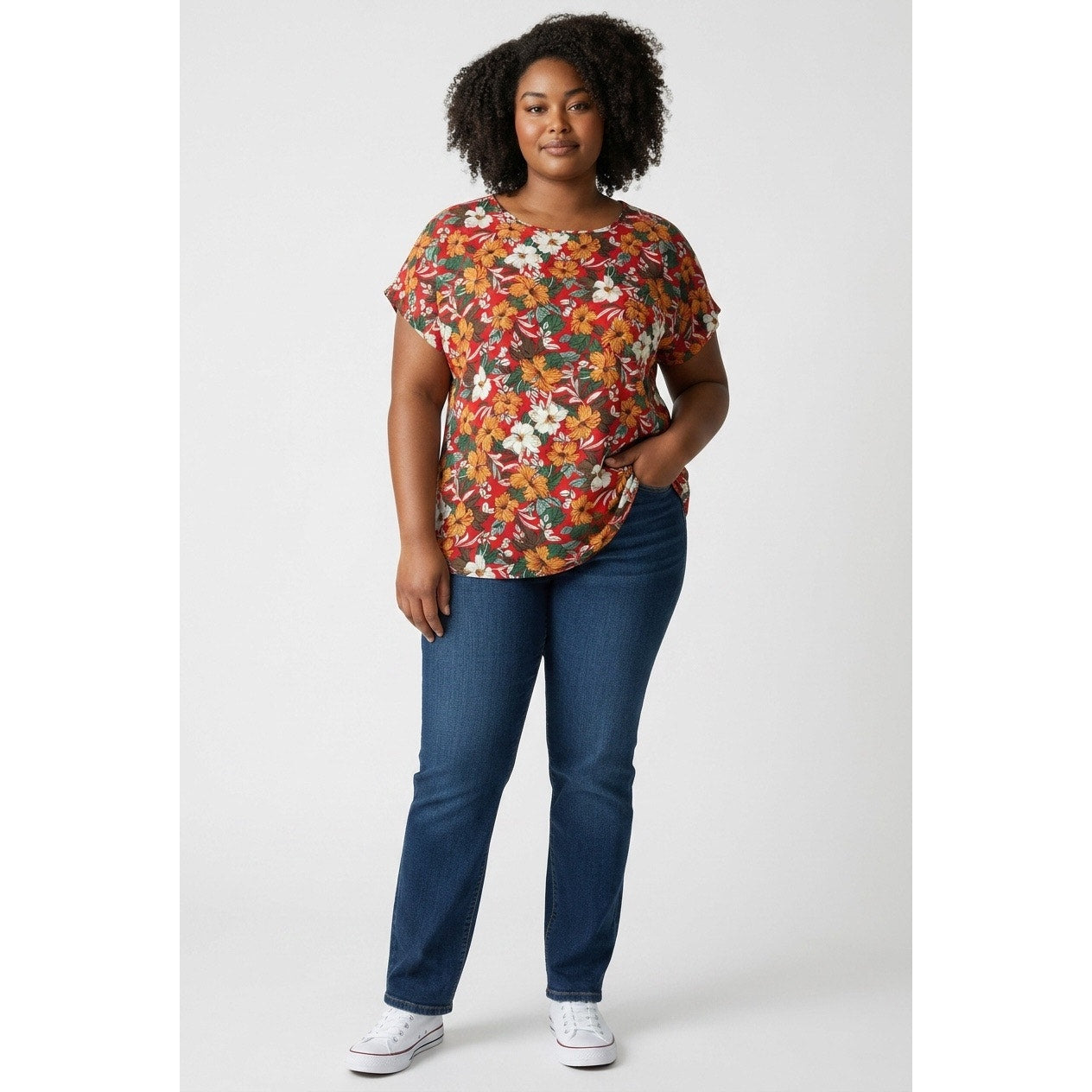 SHEIN Women’s floral print and short rolled cap sleeves Shirt Size 4XL
