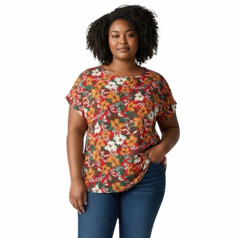 SHEIN Women’s floral print and short rolled cap sleeves Shirt Size 4XL